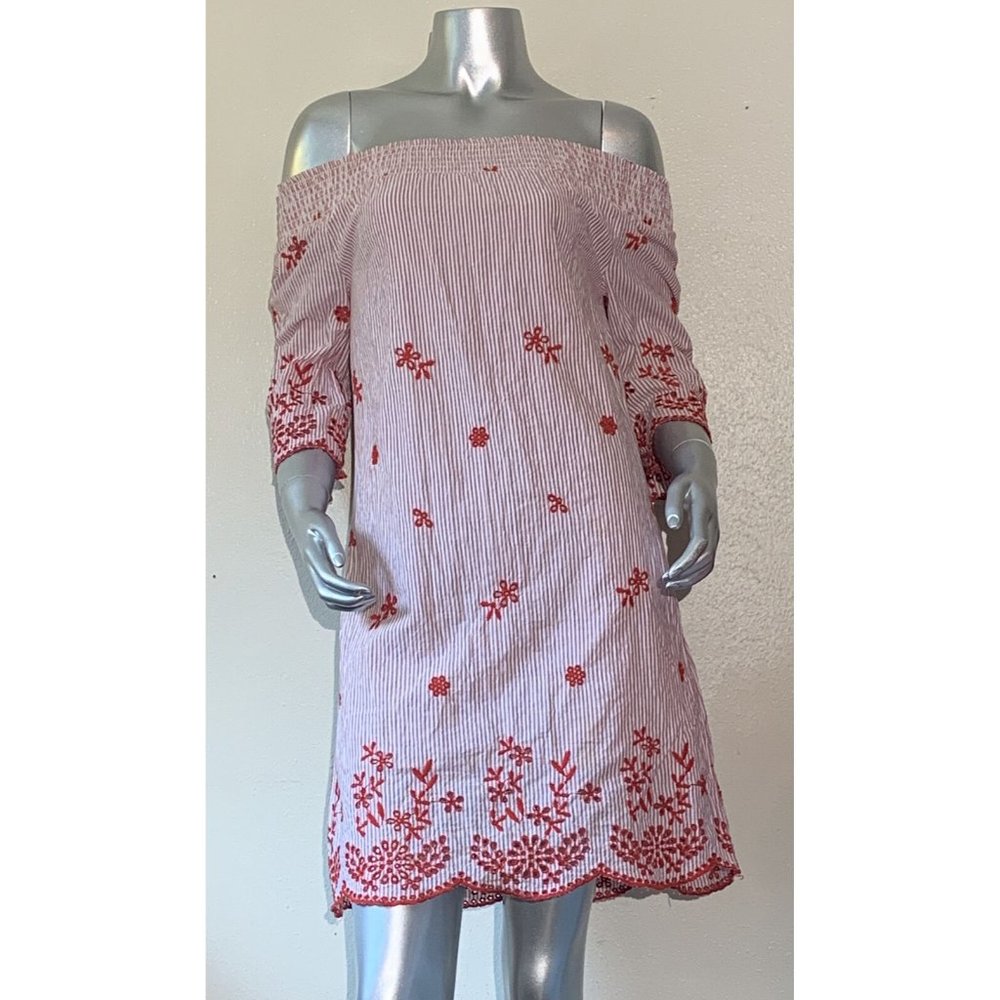 Foschini Womens Dress 8 Red Stripe Off Shoulder Shift Eyelet